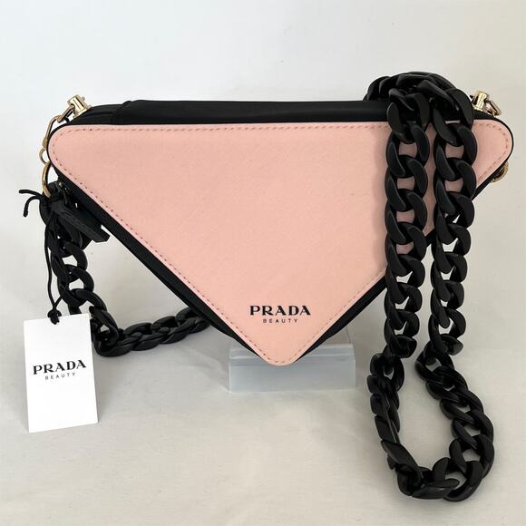 PRADA Beauty Novelty Triangle Makeup Cosmetic Pouch Pink Crossbody Bag - Picture 6 of 13